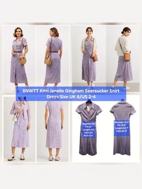 BNWTT Kitri Janelle Gingham Seersucker Shirt Dress Size UK 6/US 2-4